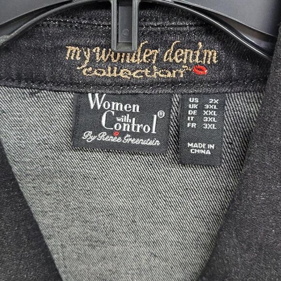 My Wonder Denim women’s size 2X black denim jacket with graphics - Picture 2 of 4